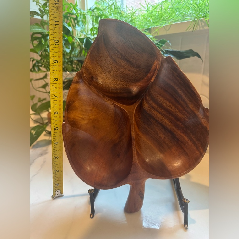 Vintage Monkey Pod Teak Wood Leaf-Shaped Serving Tray